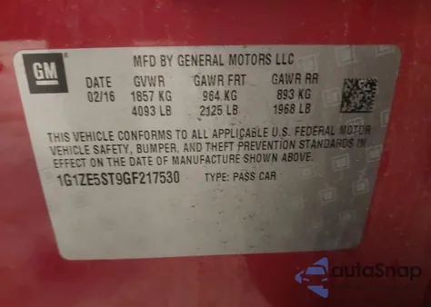 2016 Chevrolet Malibu 1Lt from USA, damaged, VIN 1G1ZE5ST9GF217530